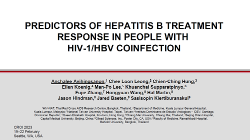 Predictors of Hepatitis B Treatment Response in People with HIV-1/HBV coinfection Avihingsanon et al
